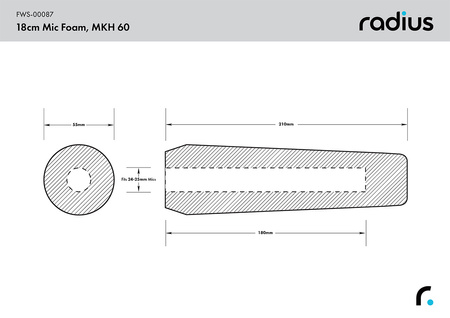 18 cm GĄBKA DO MIKROFONU SENNHEISER MKH60 (24 - 25 mm ⌀)